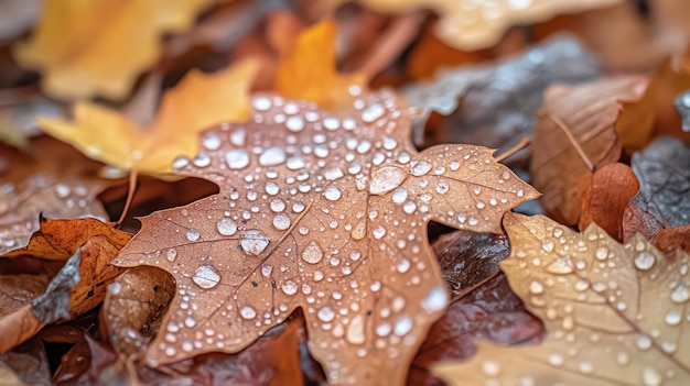 Glistening Dew on Leaves in Early Autumn Mornings