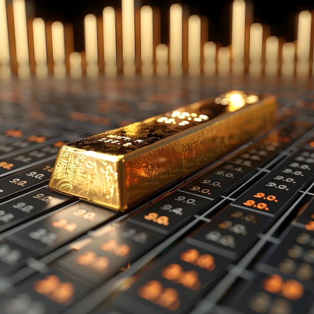 Glistening Gold Bar on Financial Data Visualization Backdrop