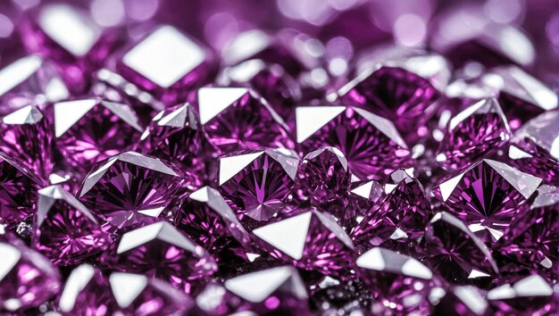 Glistening purple gemstones form a shiny diamond scene symbolizing fashion glamour and wealth with brilliance and elegance