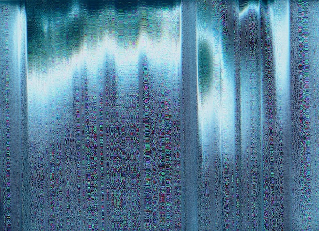 Photo glitch abstract background analog distortion damaged display surface ice drip blue color gradient pixel noise artifacts defect overlay