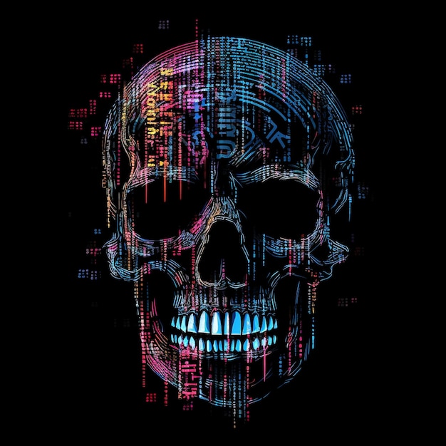 Glitch skull text on dark background Creative vector illustration glitch style