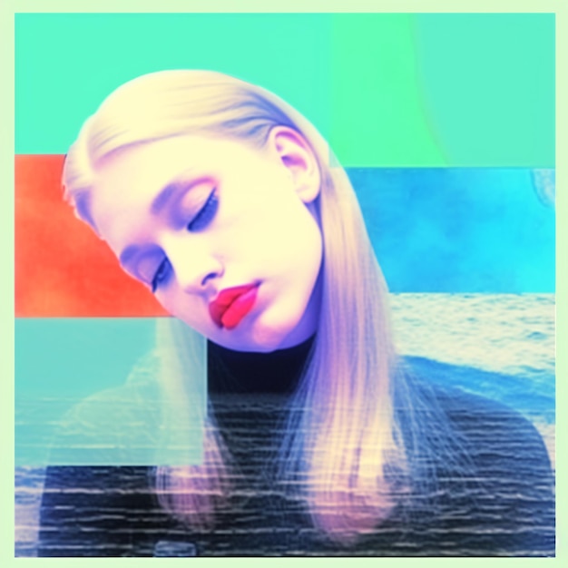 Glitched Portrait of a French Girl in Cyan Tones Generative AI