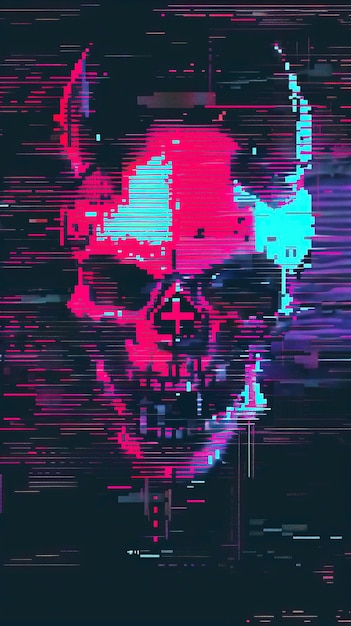 Glitchy digital screen small 16 bit demon skull logo ar 916 v 6 Job ID b77ba1f0a56c41a9bbc992d374fa68ba