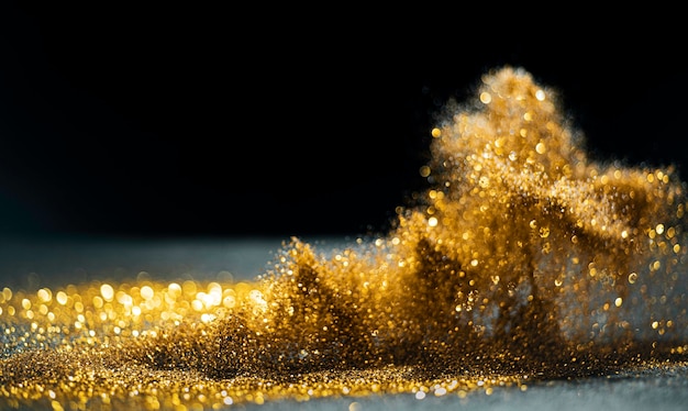 Glitter Bombs grunge, gold glitter defocused abstract Twinkly Lights Background.