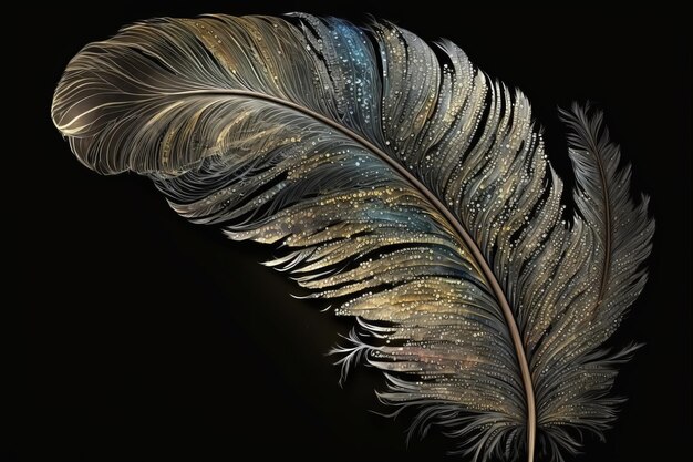 Glitter feather on black background Generative AI