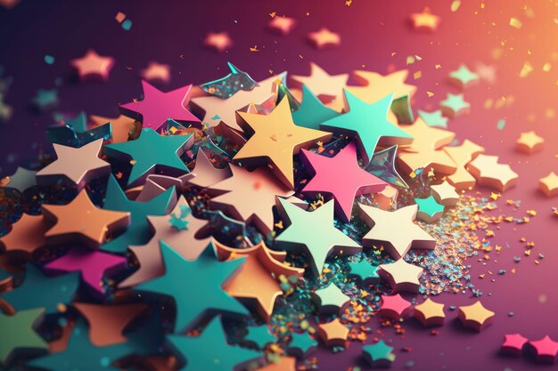 Glitter star confetti on colorful abstract Illustration Generative AI