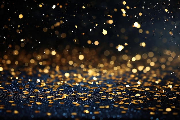 Glitter vintage lights background gold and black defocused