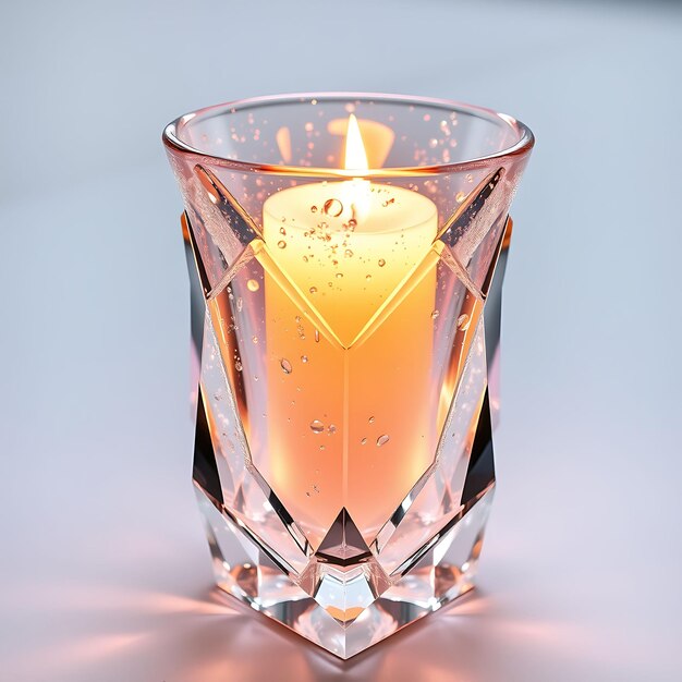 Photo glittering 3d crystal candle holder with clear sparkling glass candle holder refracts light beautif