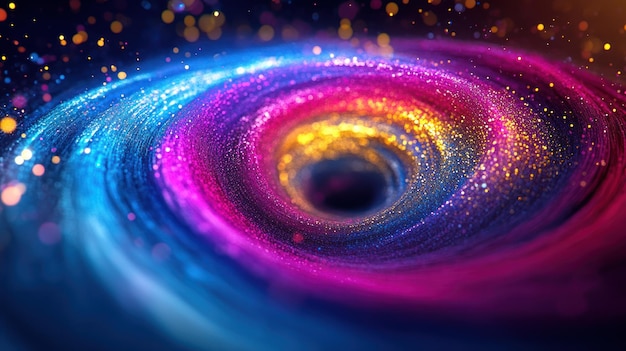 Photo glittering cosmic vortex with a black hole center