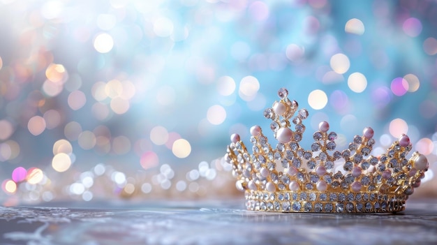 Glittering crown on blurred light background