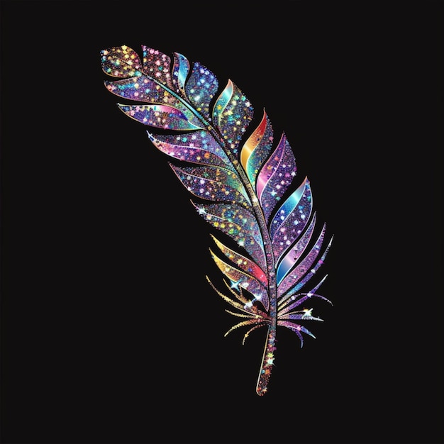 Photo glittering glamorous feather illustration in sparkling radiant colors