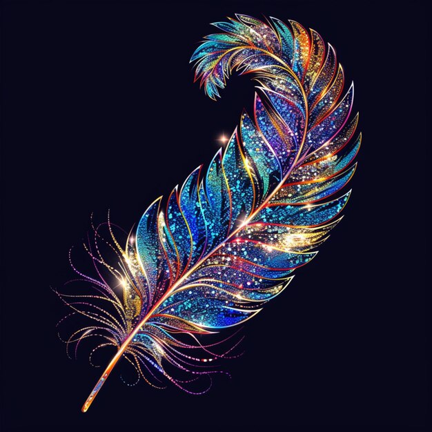 Glittering Glamorous feather illustration in sparkling radiant colors