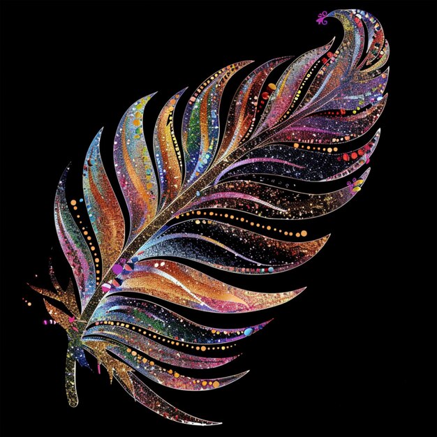 Photo glittering glamorous feather illustration in sparkling radiant colors