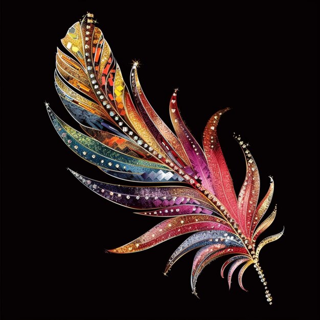 Photo glittering glamorous feather illustration in sparkling radiant colors