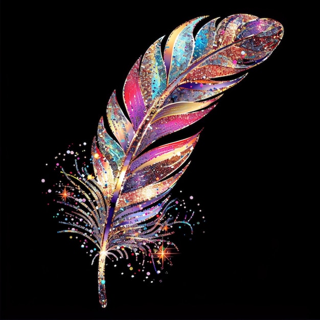 Glittering Glamorous feather illustration in sparkling radiant colors