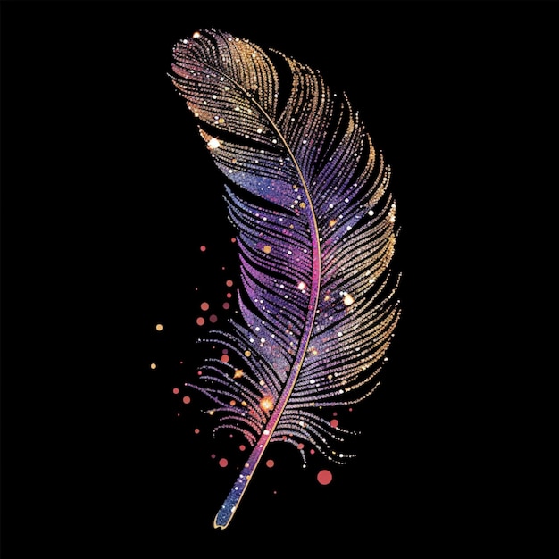 Glittering Glamorous feather illustration in sparkling radiant colors