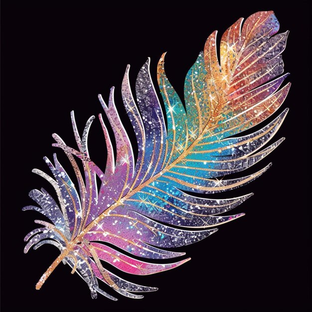 Photo glittering glamorous feather illustration in sparkling radiant colors