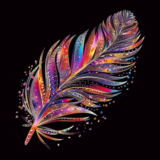 Photo glittering glamorous feather illustration in sparkling radiant colors