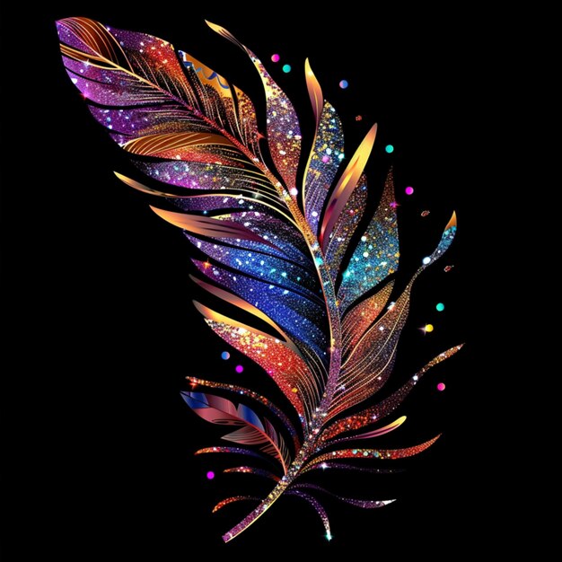 Photo glittering glamorous feather illustration in sparkling radiant colors