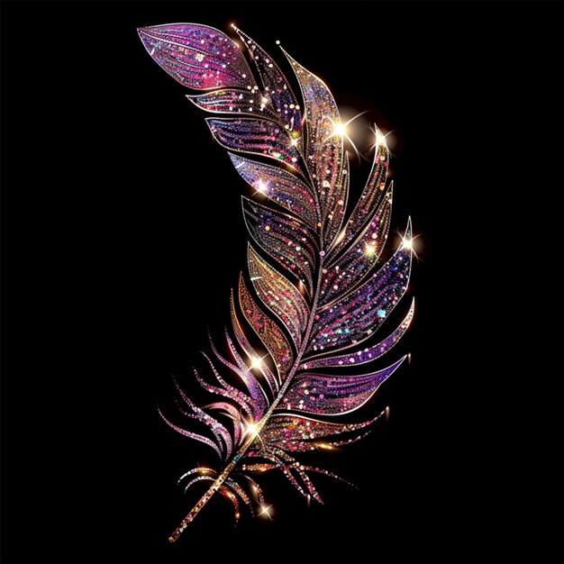 Glittering Glamorous feather illustration in sparkling radiant colors