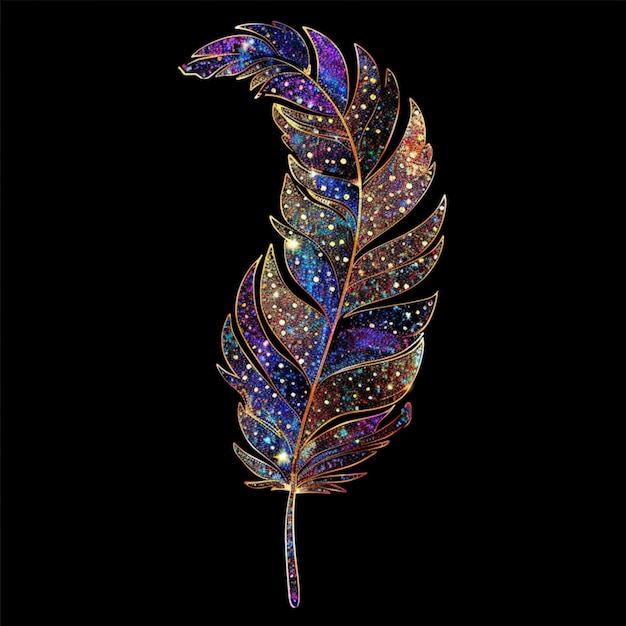 Photo glittering glamorous feather illustration in sparkling radiant colors