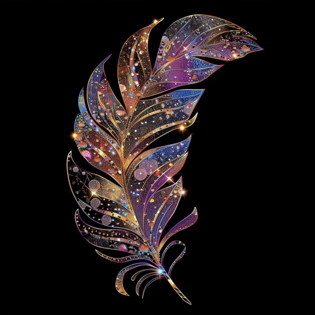 Photo glittering glamorous feather illustration in sparkling radiant colors