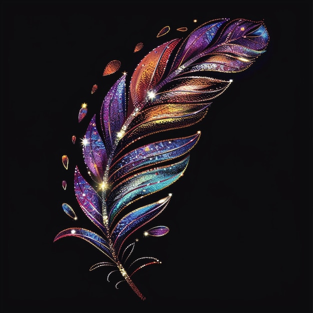 Glittering Glamorous feather illustration in sparkling radiant colors