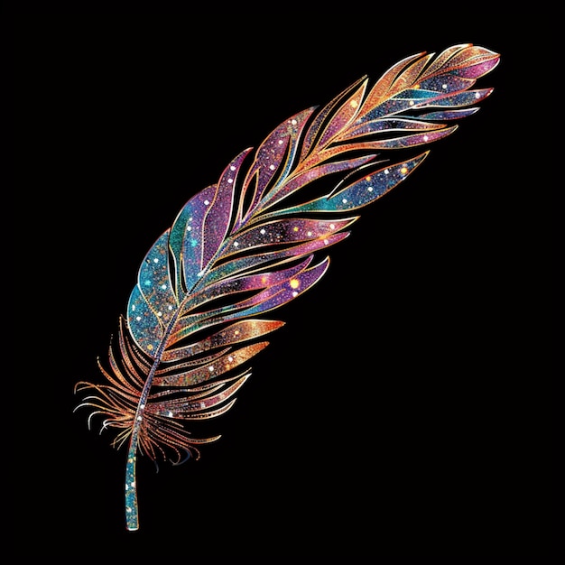 Glittering Glamorous feather illustration in sparkling radiant colors