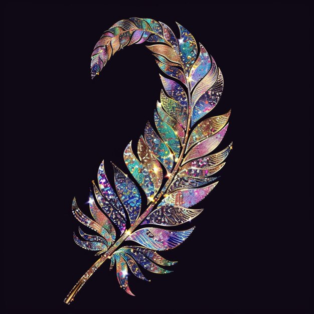 Photo glittering glamorous feather illustration in sparkling radiant colors