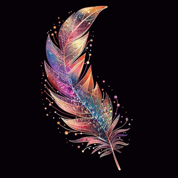 Glittering Glamorous feather illustration in sparkling radiant colors