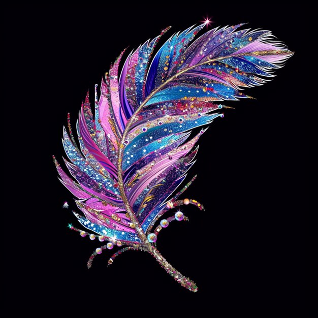 Photo glittering glamorous feather illustration in sparkling radiant colors