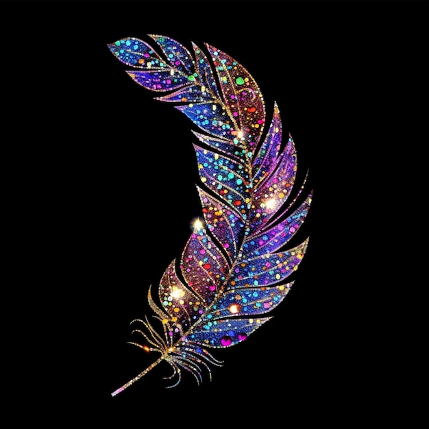 Glittering Glamorous feather illustration in sparkling radiant colors