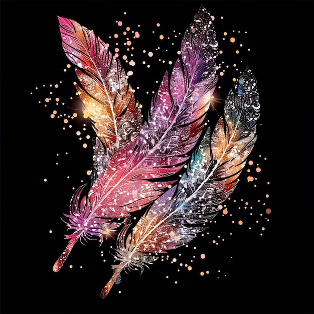 Photo glittering glamorous feather illustration in sparkling radiant colors