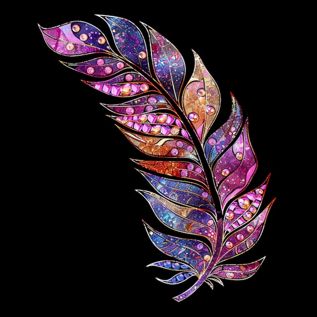 Glittering Glamorous feather illustration in sparkling radiant colors