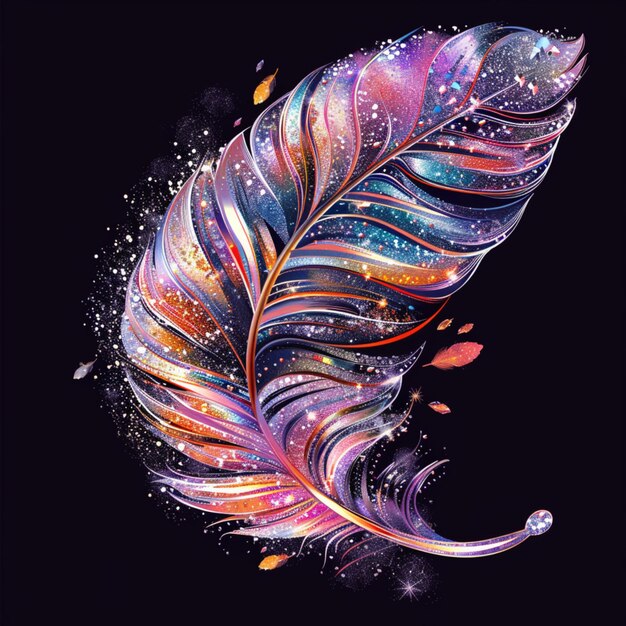 Photo glittering glamorous feather illustration in sparkling radiant colors