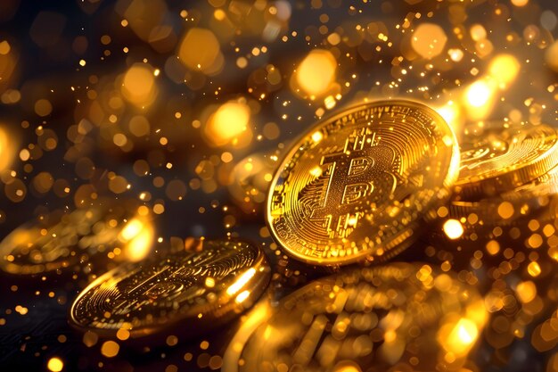 Glittering Golden Bitcoin Cryptocurrency Representing Futuristic Wealth and Financial Success