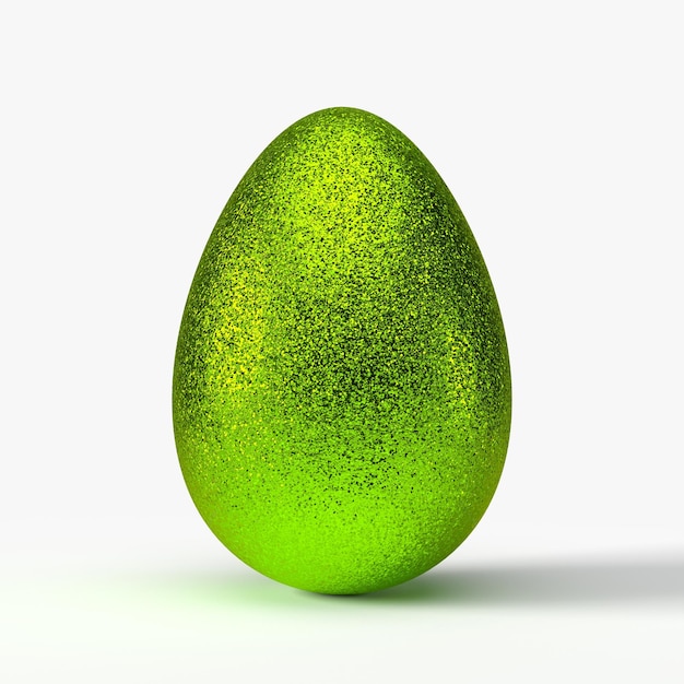 Glittering green easter egg. 3d illustration, ilsolated on white. suitable for holiday, easter and game themes.