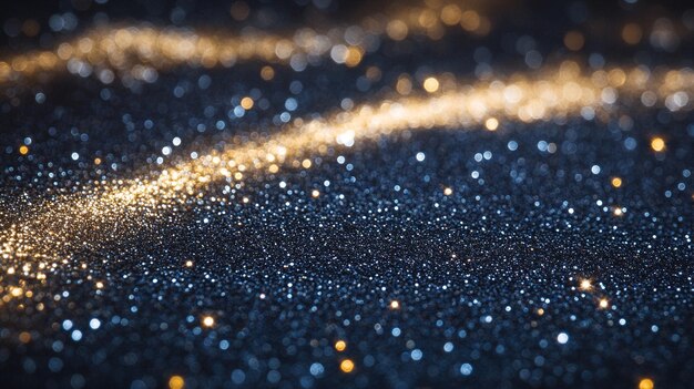 Photo glittering lights with gold and blue hues create a magical shimmering background evoking feelings