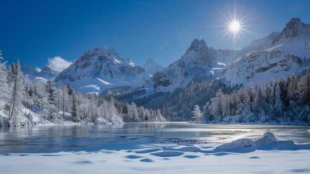 The glittering reflection of a silver moon on the crisp white snow highlighting the jagged edges of