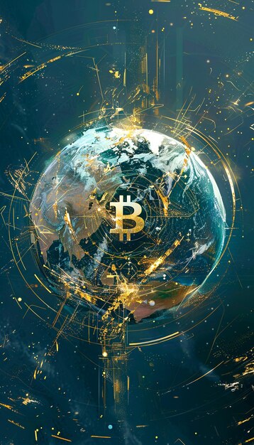 Photo global bitcoin network digital currency technology connecting the world in a futuristic network