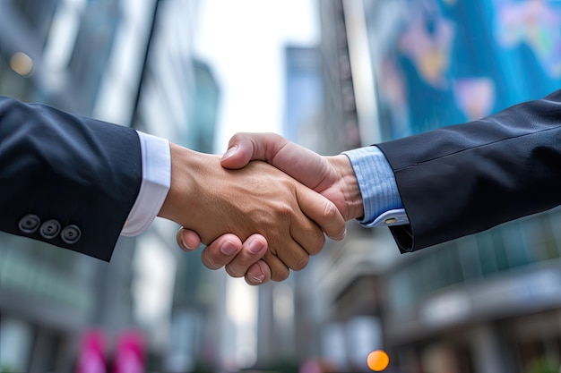 Global business partners shaking hands in agreement