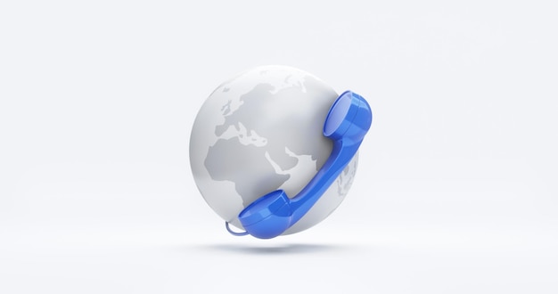 Global contact phone call icon internet communication network technology or customer service telephone connection symbol and business hotline sign isolated white 3d background with online marketing.