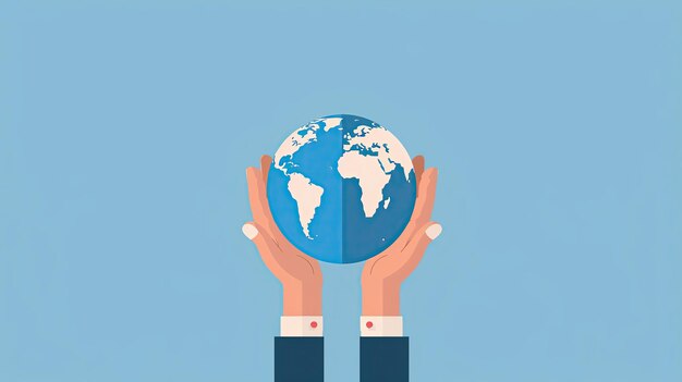 Global corporate social responsibility hands holding globe flat design illustration