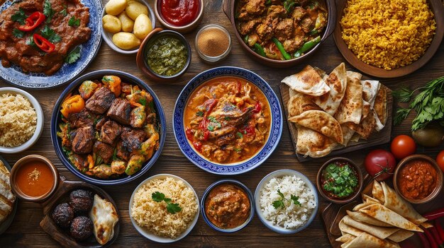 Photo a global culinary tour featuring iconic dishes from africa asia europe and the americas arranged beautifully to highlight the rich and diverse flavors of world cuisine