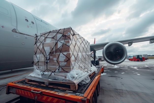 Global Delivery Services Cargo Plane Loading with International Packages for Fast Worldwide Shipping