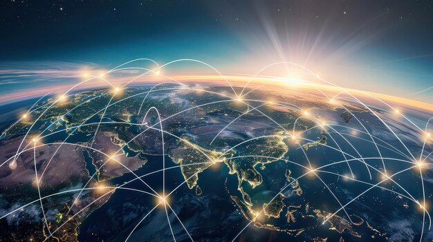 Photo global flight network illustration with a raw artistic approach