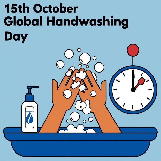 Photo global handwashing day october 15th horizontal banner template person washing hands in sink carefully with soap foam from dispenser for 2030 seconds to prevent infections including coronavirus