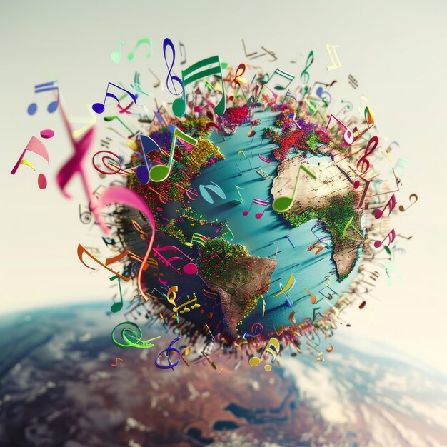 Photo global harmony globe surrounded by musical notes