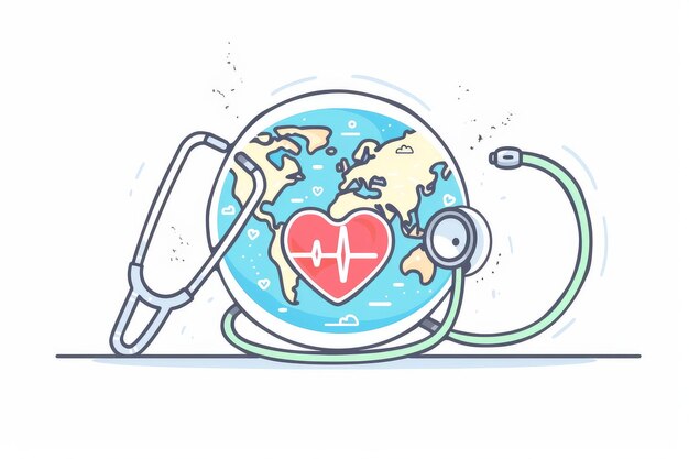 Photo global health awareness concept with world globe map and doctor stethoscope illustration on white background