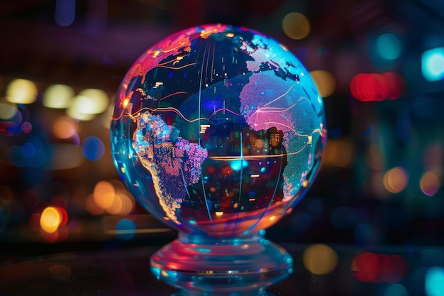 Global holographic globe showcases export and logistics advancements for business expansion